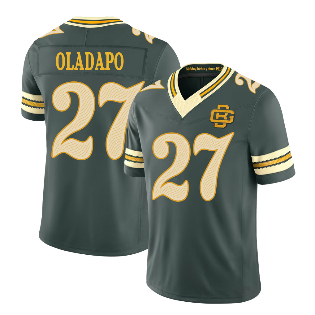 Green Bay #27 Oladapo Player Football V Neck Short Sleeve Green Jersey Kitan For Men Youth Women Gift