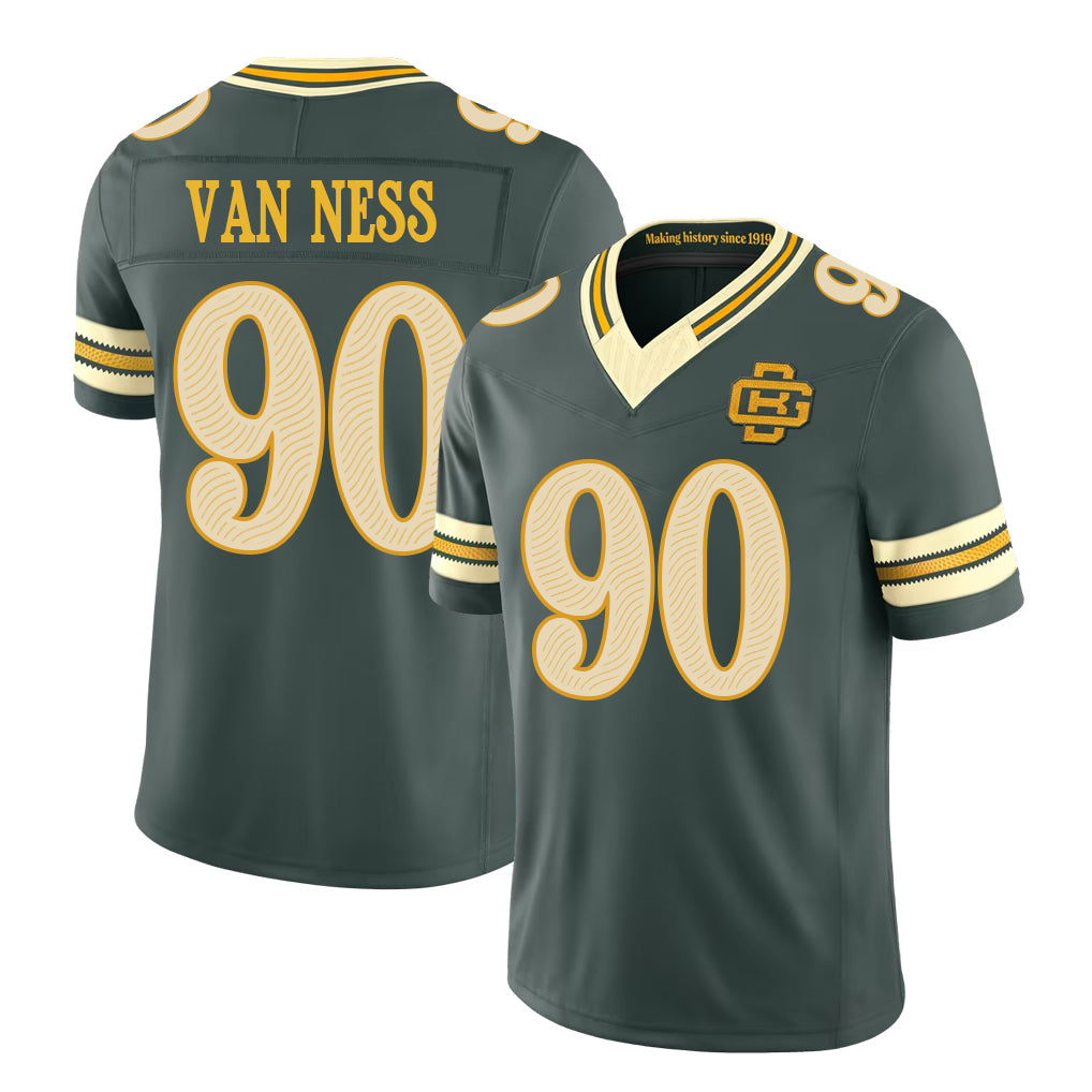 Green Bay #90 Van Ness Player Football V Neck Short Sleeve Green Jersey Lukas For Men Youth Women Gift