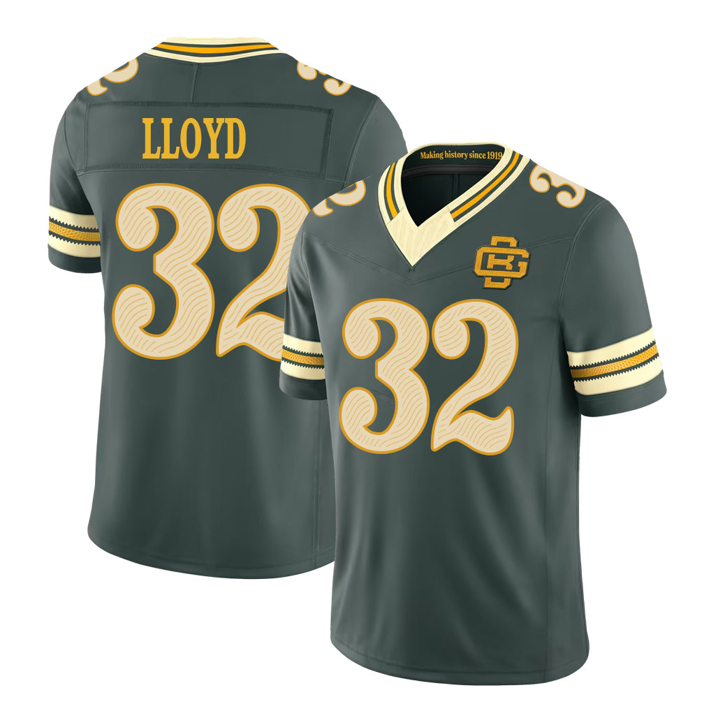 Green Bay #32 Lloyd Player Football V Neck Short Sleeve Green Jersey MarShawn For Men Youth Women Gift