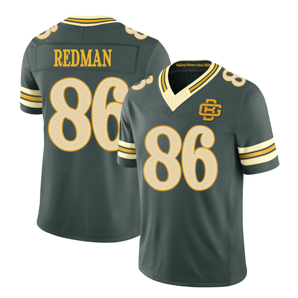 Green Bay #86 Redman Player Football V Neck Short Sleeve Green Jersey Mark For Men Youth Women Gift