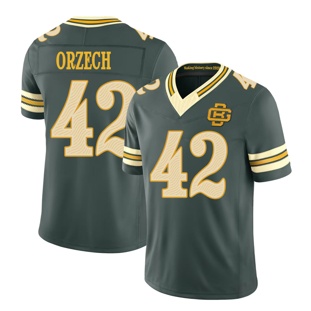 Green Bay #42 Orzech Player Football V Neck Short Sleeve Green Jersey Matthew For Men Youth Women Gift