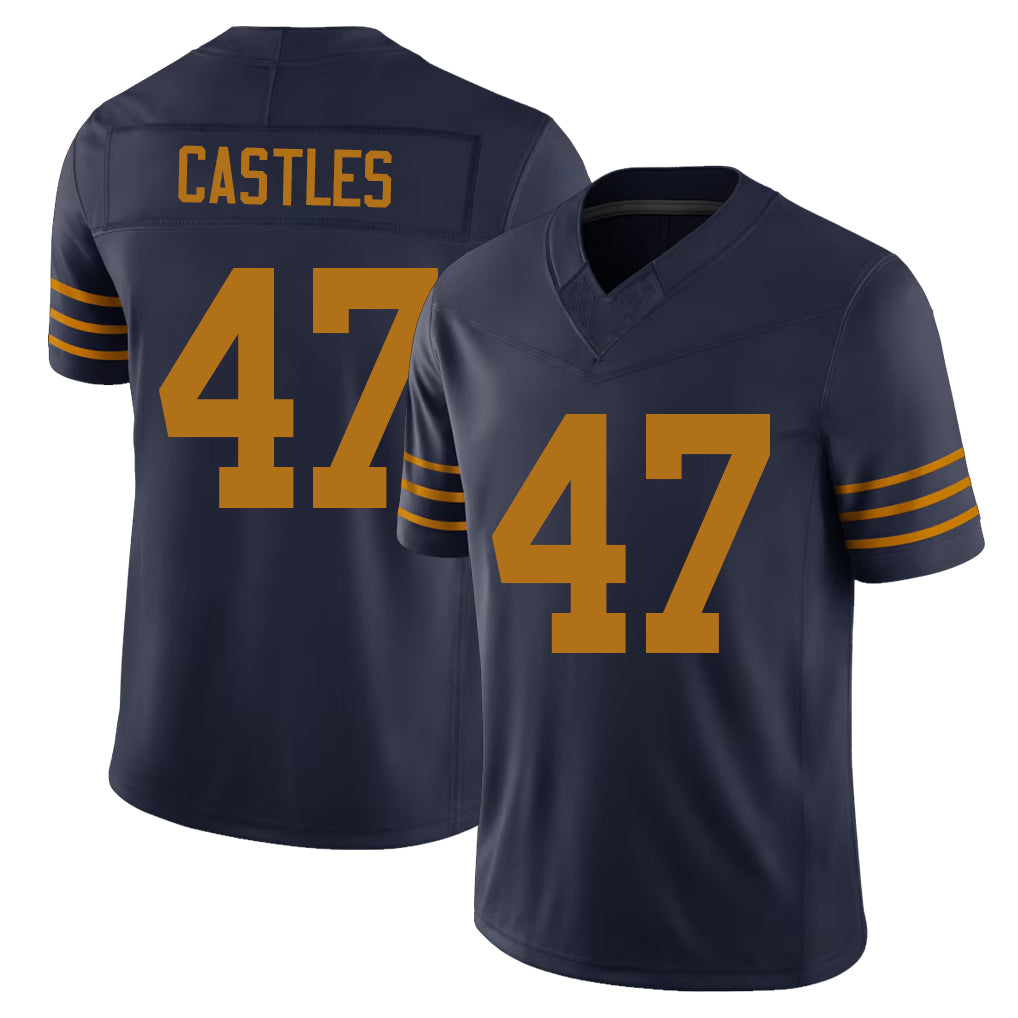 Green Bay #47 Castles Player Football V Neck Short Sleeve Navy Jersey McCallan For Men Youth Women Gift