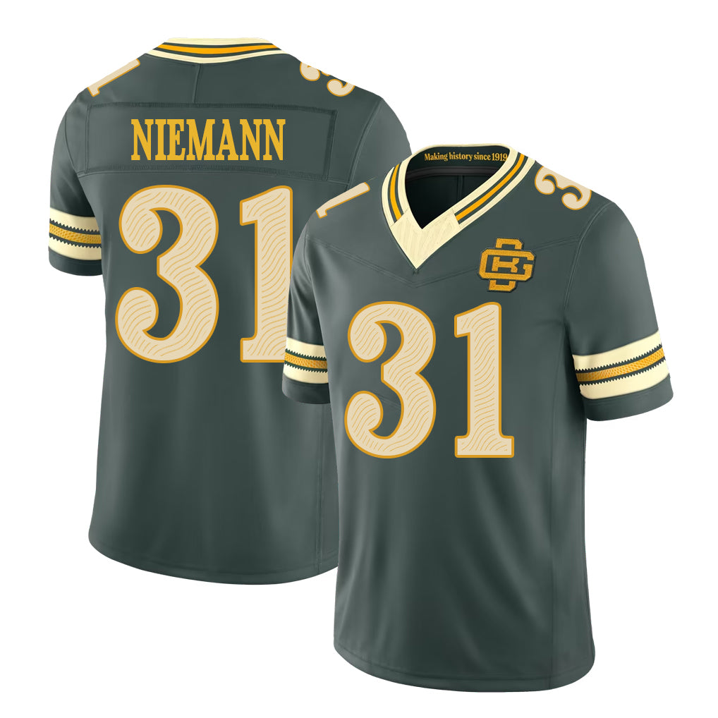 Green Bay #31 Niemann Player Football V Neck Short Sleeve Green Jersey Nick For Men Youth Women Gift