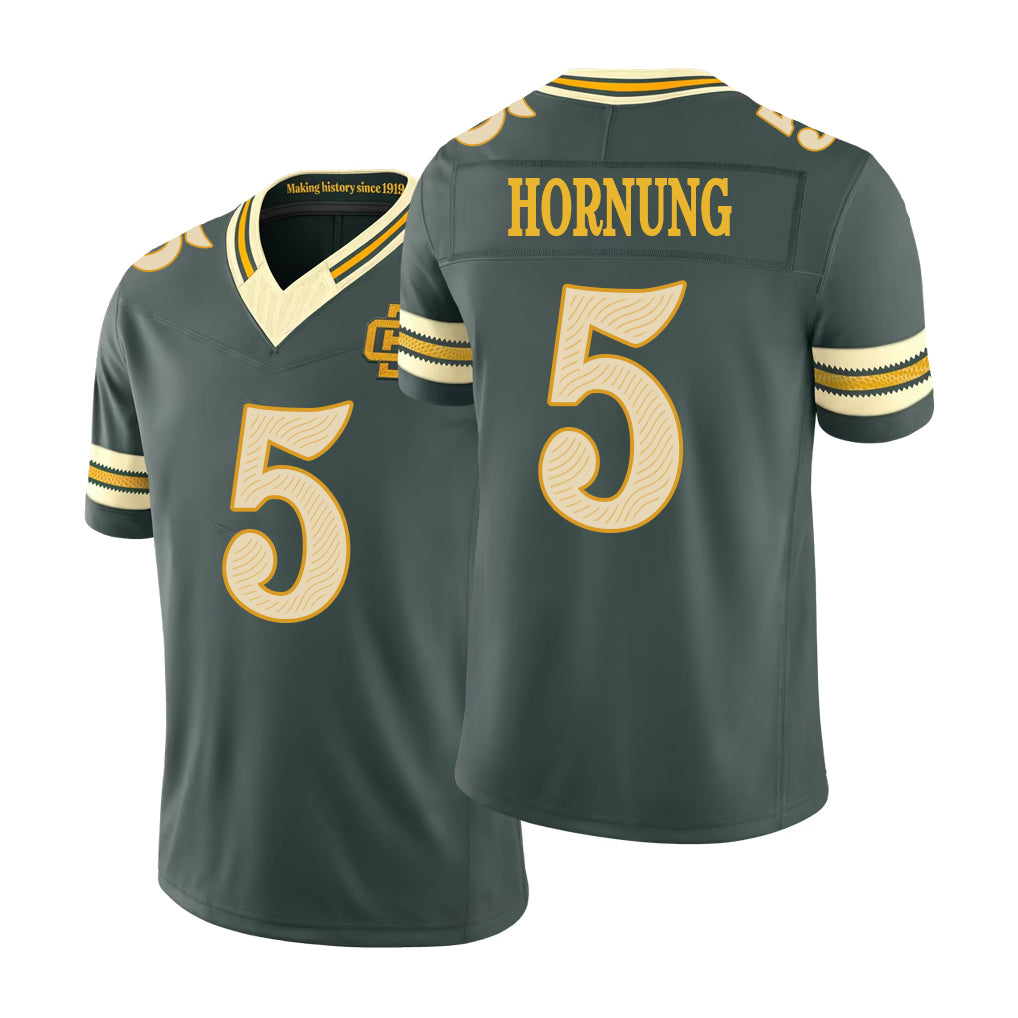 Green Bay #5 Hornung Player Football V Neck Short Sleeve Green Jersey Paul For Men Youth Women Gift
