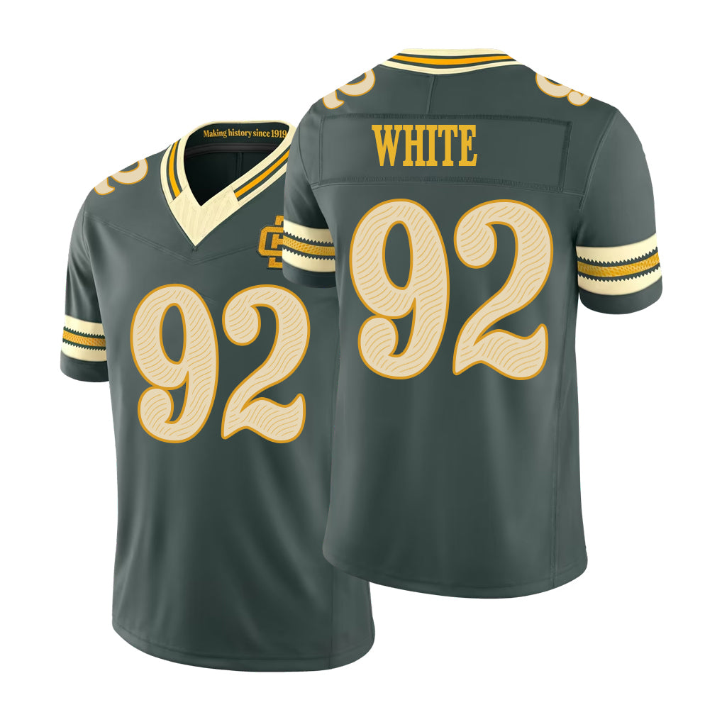 Green Bay #92 White Player Football V Neck Short Sleeve Green Jersey Reggie For Men Youth Women Gift