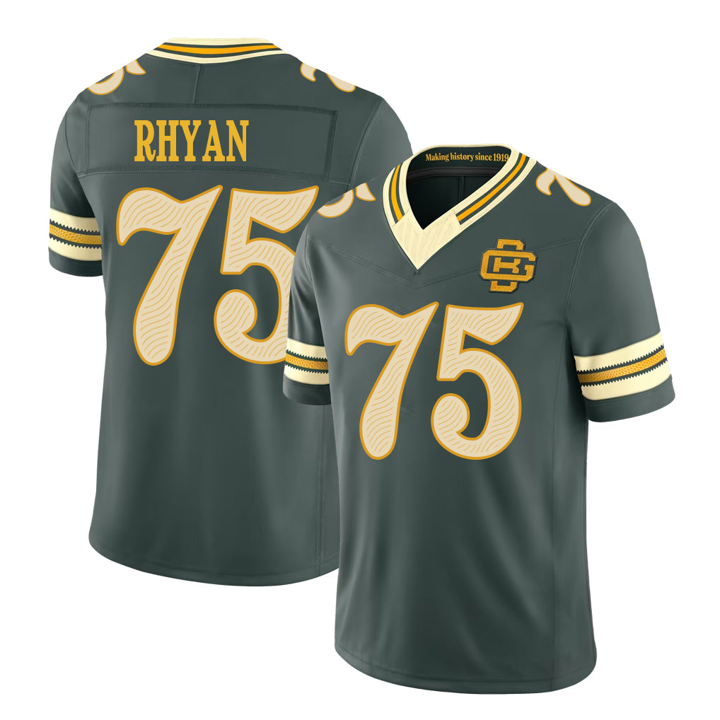 Green Bay #75 Rhyan Player Football V Neck Short Sleeve Green Jersey Sean For Men Youth Women Gift