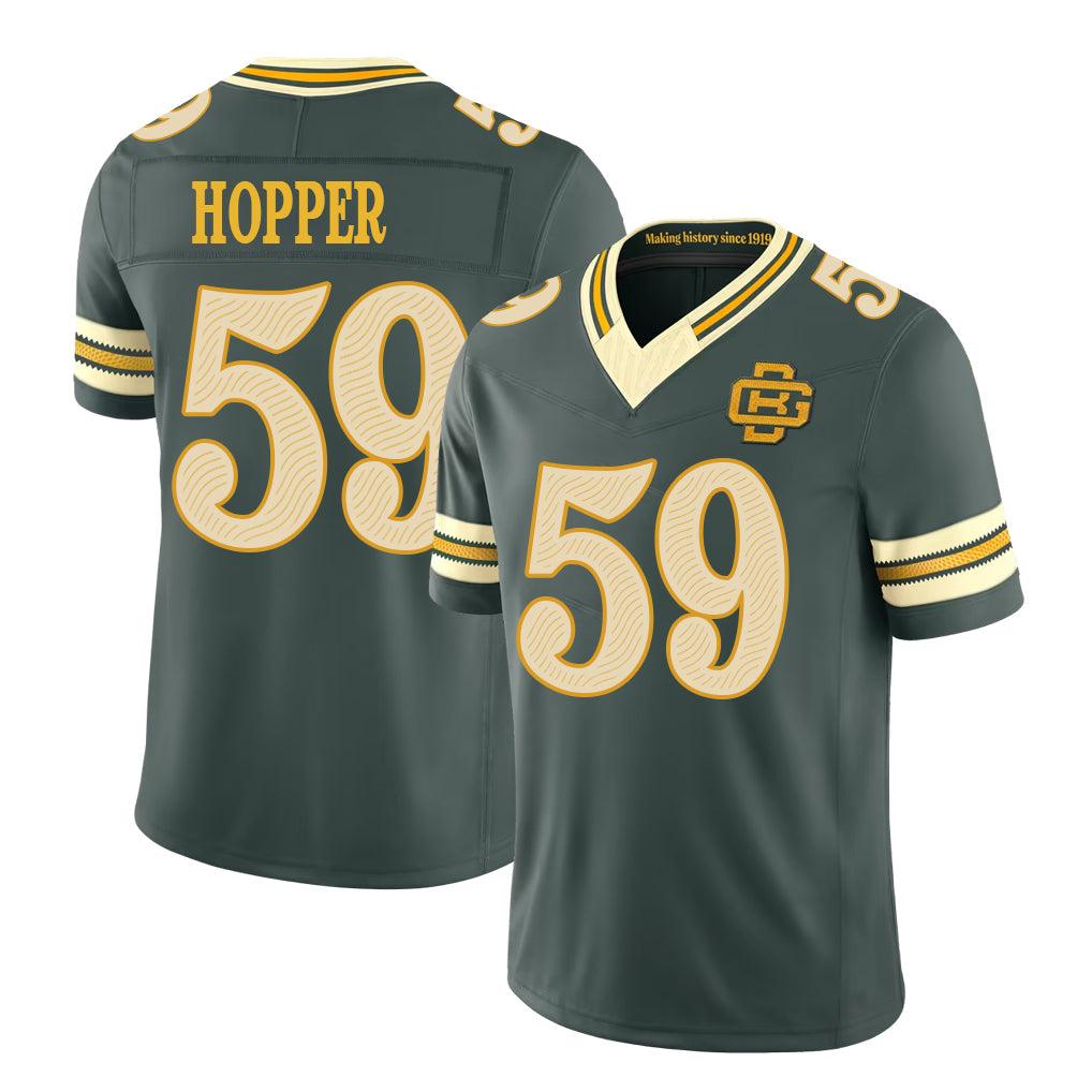 Green Bay #59 Hopper Player Football V Neck Short Sleeve Green Jersey Ty'Ron For Men Youth Women Gift