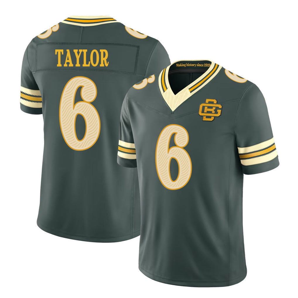Green Bay #6 Taylor Player Football V Neck Short Sleeve Green Jersey Tyrod For Men Youth Women Gift