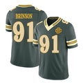 Green Bay #91 Brinson Player Football V Neck Short Sleeve Green Jersey Warren For Men Youth Women Gift