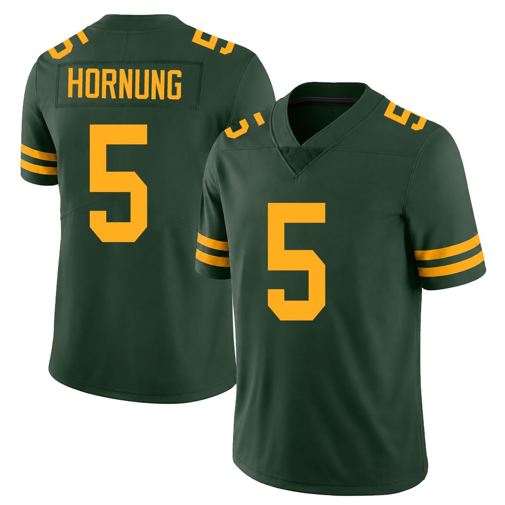 Green Bay #5 Hornung Player Football V Neck Short Sleeve Jersey Green Paul For Men Youth Women Gift