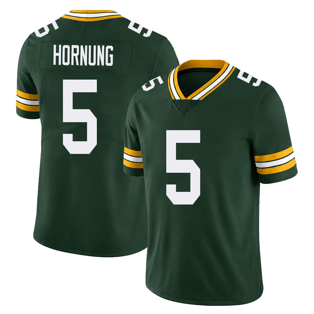 Green Bay #5 Hornung Player Football V Neck Short Sleeve Green Jersey Paul For Men Youth Women Gift