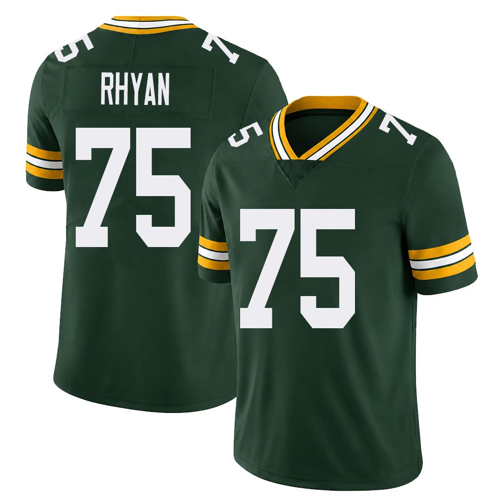 Green Bay #75 Rhyan Player Football V Neck Short Sleeve Green Jersey Sean For Men Youth Women Gift