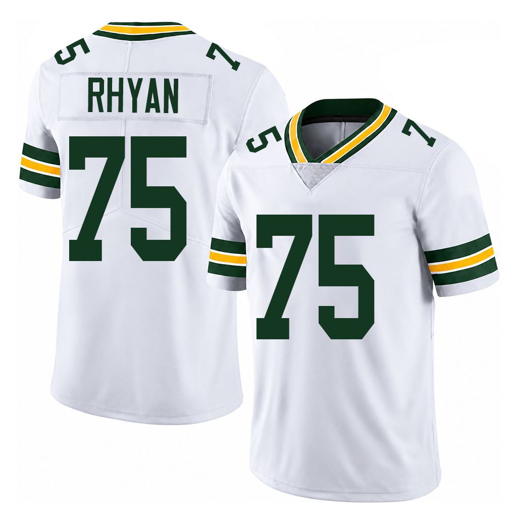 Green Bay #75 Rhyan Player Football V Neck Short Sleeve White Jersey Sean For Men Youth Women Gift