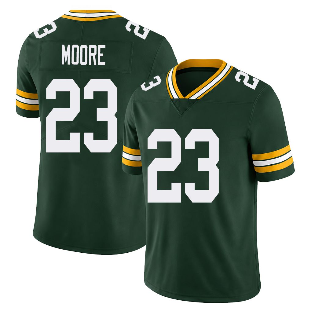 Green Bay #23 Moore Player Football V Neck Short Sleeve Green Jersey Skyy For Men Youth Women Gift