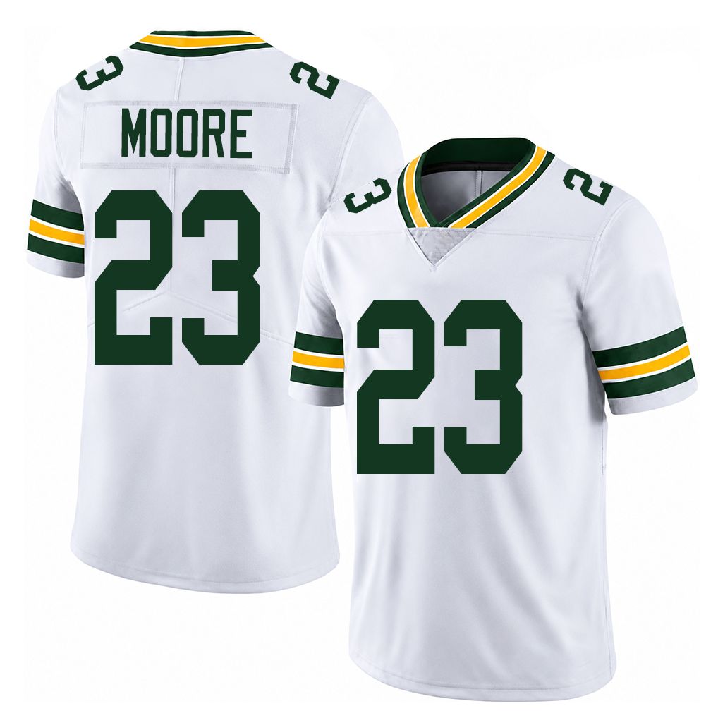 Green Bay #23 Moore Player Football V Neck Short Sleeve White Jersey Skyy For Men Youth Women Gift
