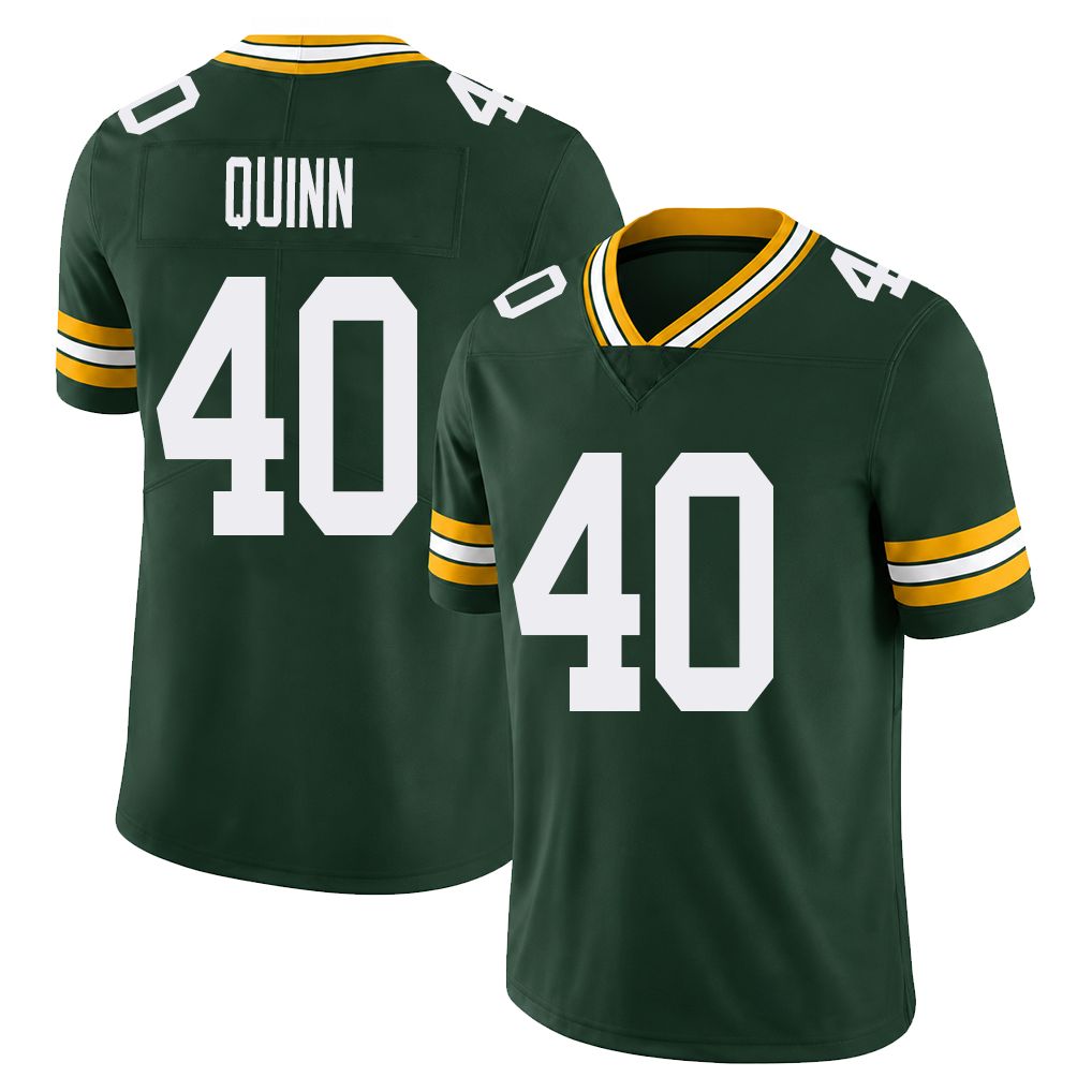 Green Bay #40 Quinn Player Football V Neck Short Sleeve Green Jersey TJ For Men Youth Women Gift