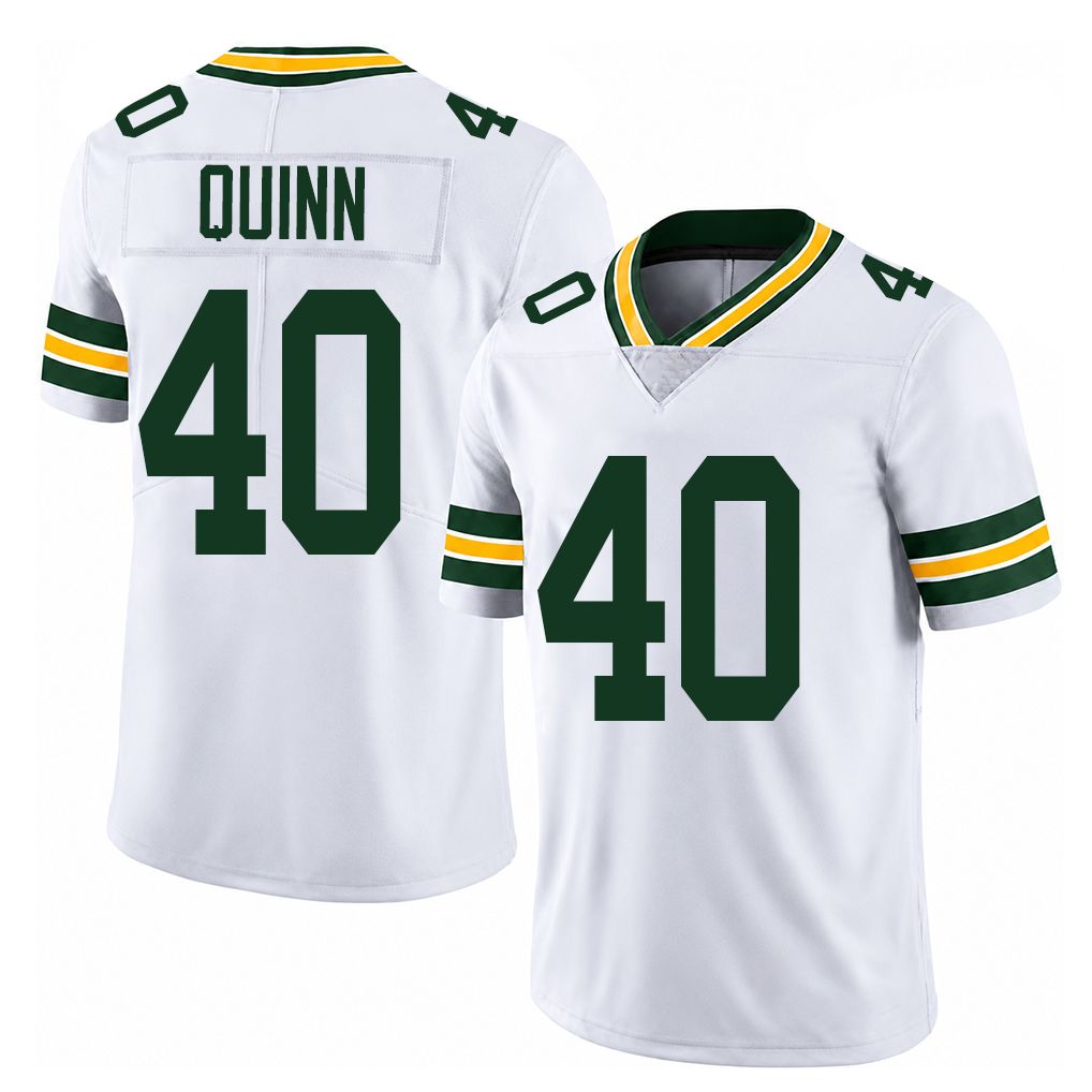 Green Bay #40 Quinn Player Football V Neck Short Sleeve White Jersey TJ For Men Youth Women Gift