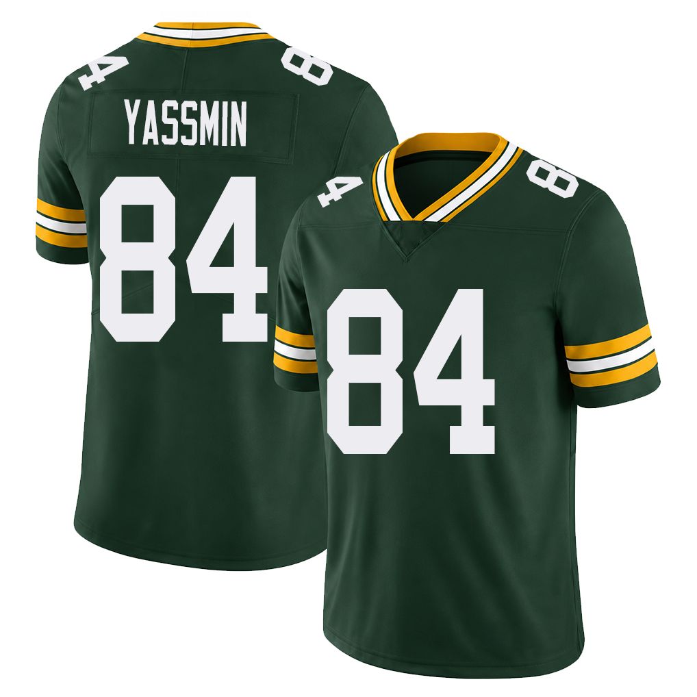 Green Bay #84 Yassmin Player Football V Neck Short Sleeve Green Jersey Thomas For Men Youth Women Gift