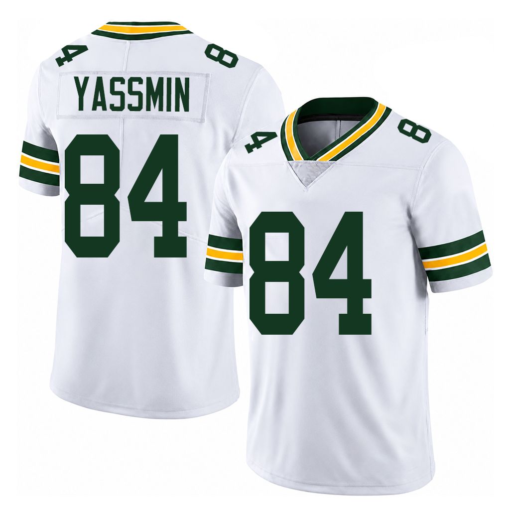 Green Bay #84 Yassmin Player Football V Neck Short Sleeve White Jersey Thomas For Men Youth Women Gift