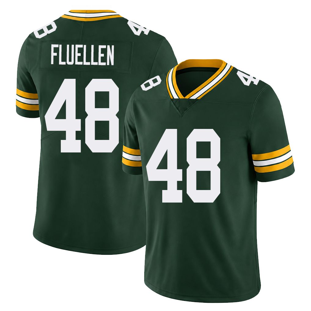 Green Bay #48 Fluellen Player Football V Neck Short Sleeve Green Jersey Tra For Men Youth Women Gift