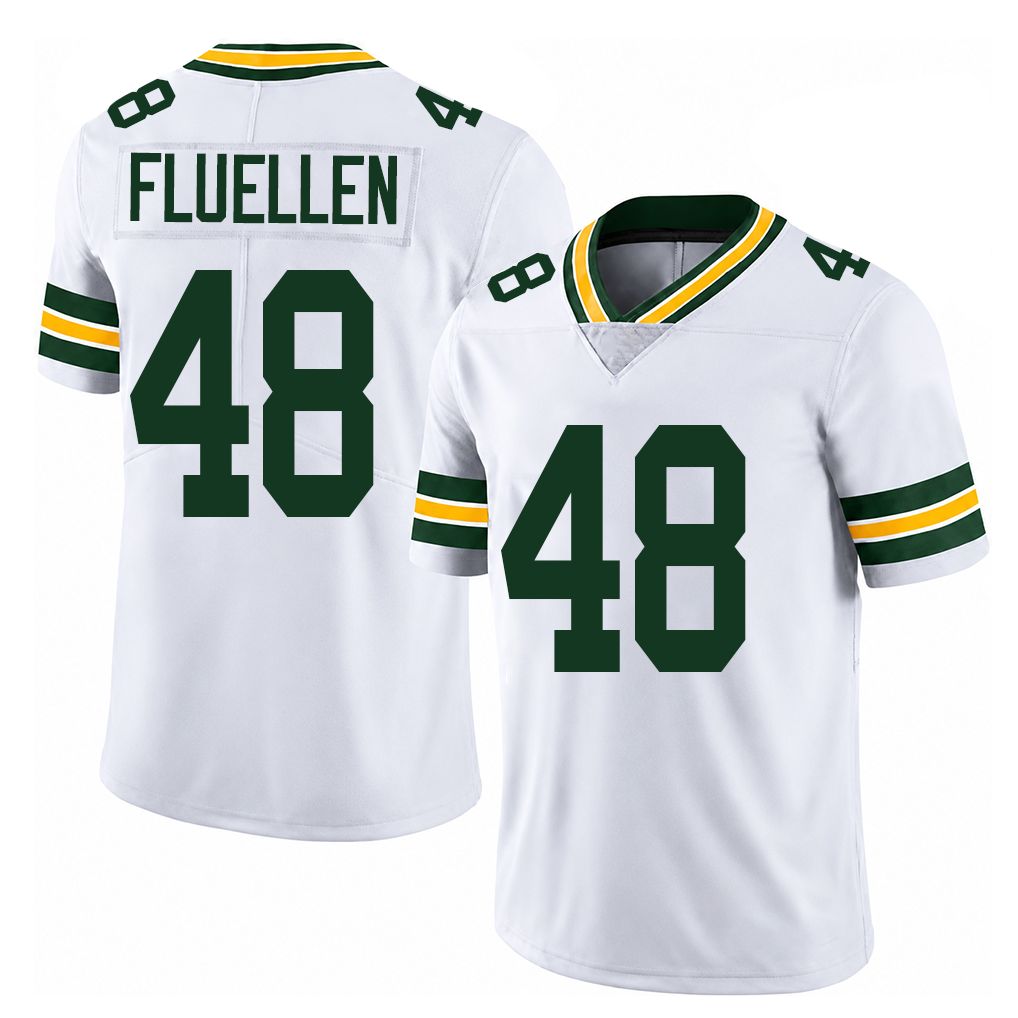 Green Bay #48 Fluellen Player Football V Neck Short Sleeve White Jersey Tra For Men Youth Women Gift