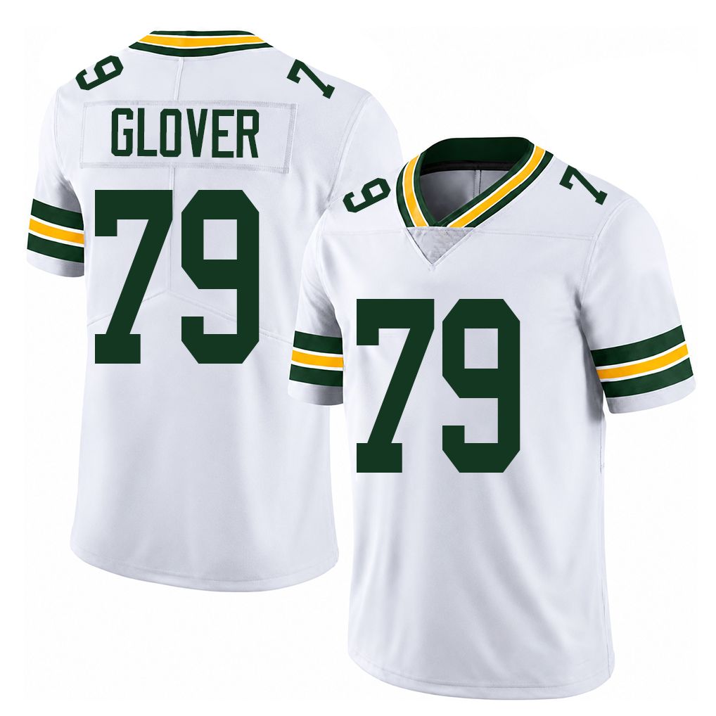 Green Bay #79 Glover Player Football V Neck Short Sleeve White Jersey Travis For Men Youth Women Gift