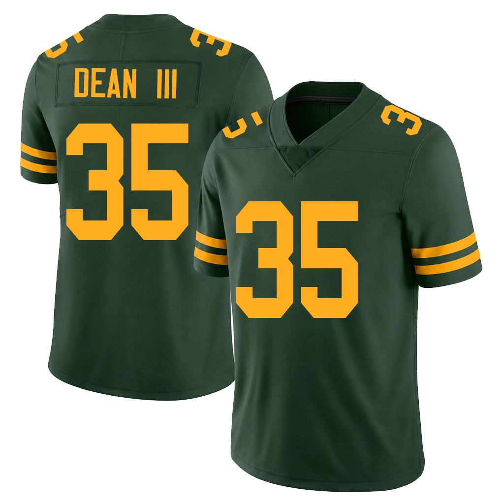 Green Bay #35 Dean III Player Football V Neck Short Sleeve Jersey Green Trey For Men Youth Women Gift