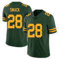 Green Bay #28 Smack Player Football V Neck Short Sleeve Jersey Green Trey For Men Youth Women Gift