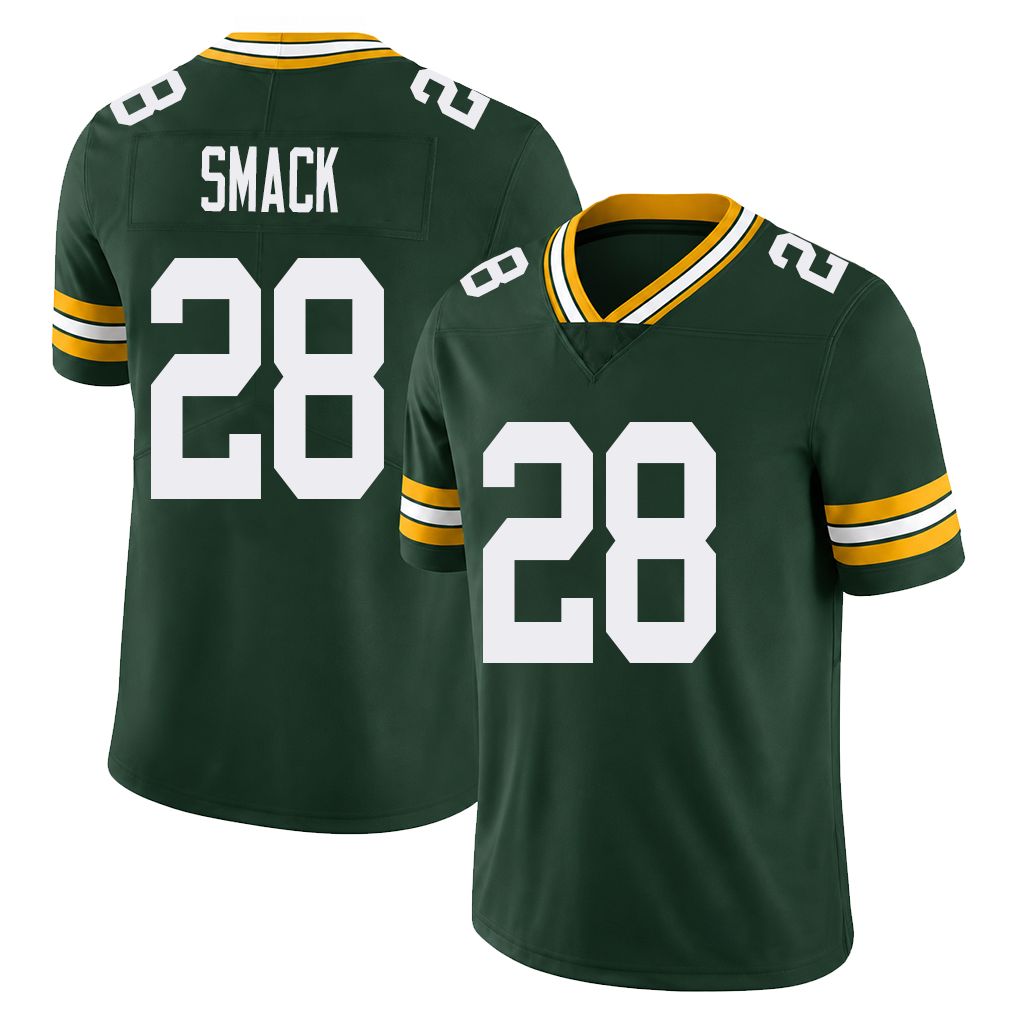 Green Bay #28 Smack Player Football V Neck Short Sleeve Green Jersey Trey For Men Youth Women Gift