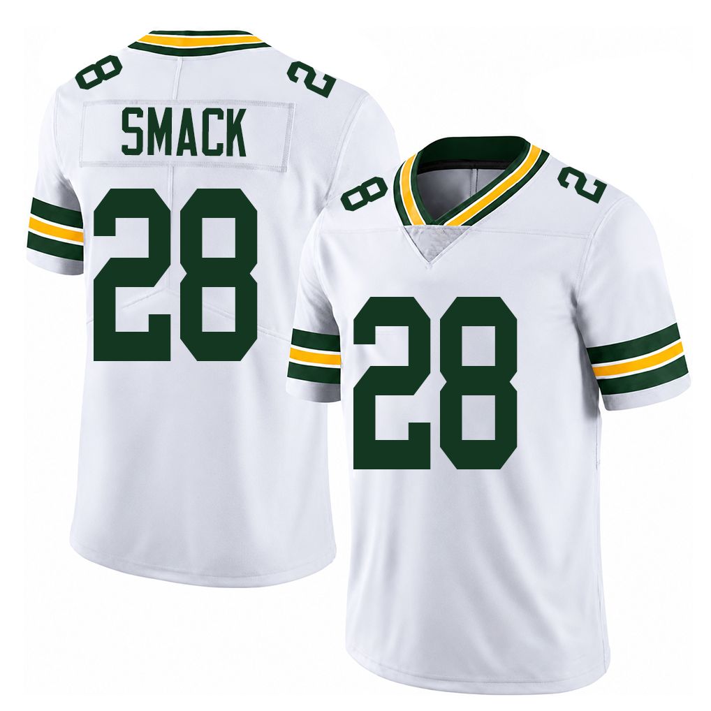 Green Bay #28 Smack Player Football V Neck Short Sleeve White Jersey Trey For Men Youth Women Gift