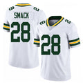 Green Bay #28 Smack Player Football V Neck Short Sleeve White Jersey Trey For Men Youth Women Gift