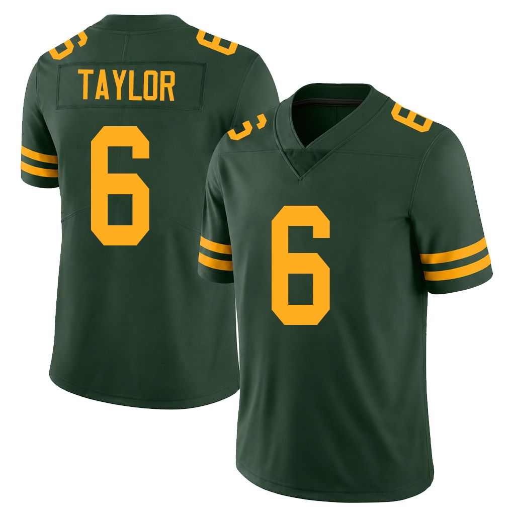 Green Bay #6 Taylor Player Football V Neck Short Sleeve Jersey Green Tyrod For Men Youth Women Gift