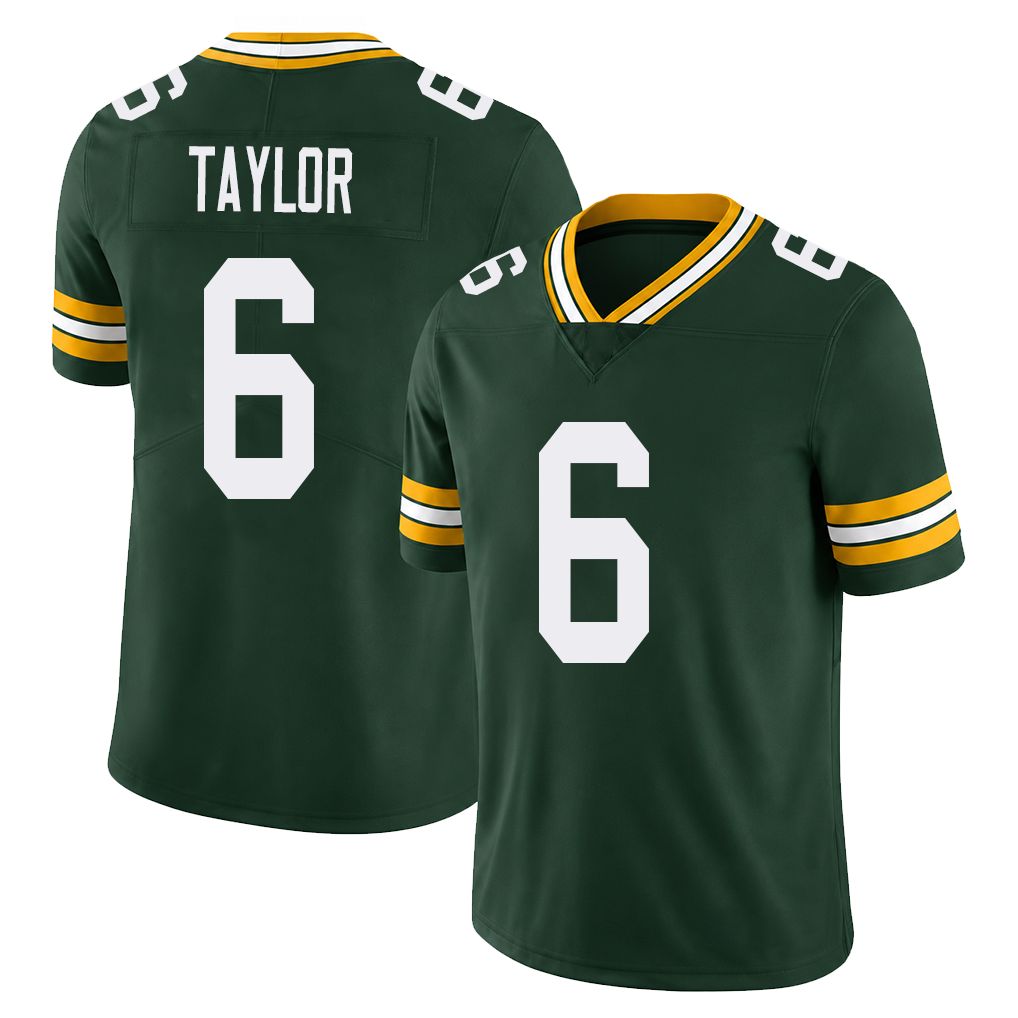 Green Bay #6 Taylor Player Football V Neck Short Sleeve Green Jersey Tyrod For Men Youth Women Gift