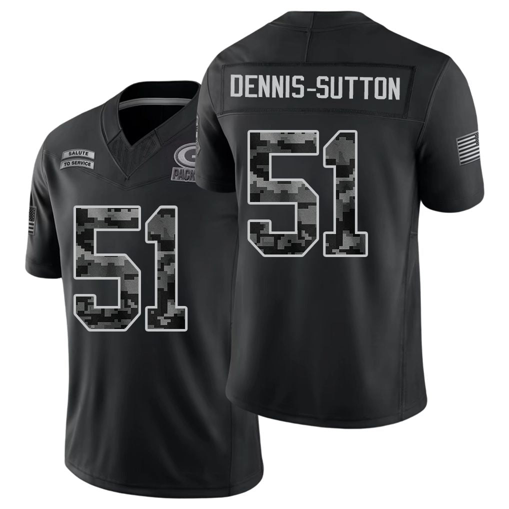 Green Bay #51 Dennis-Sutton Player Football V Neck Short Sleeve Black Jersey Dani For Men Youth Women Gift
