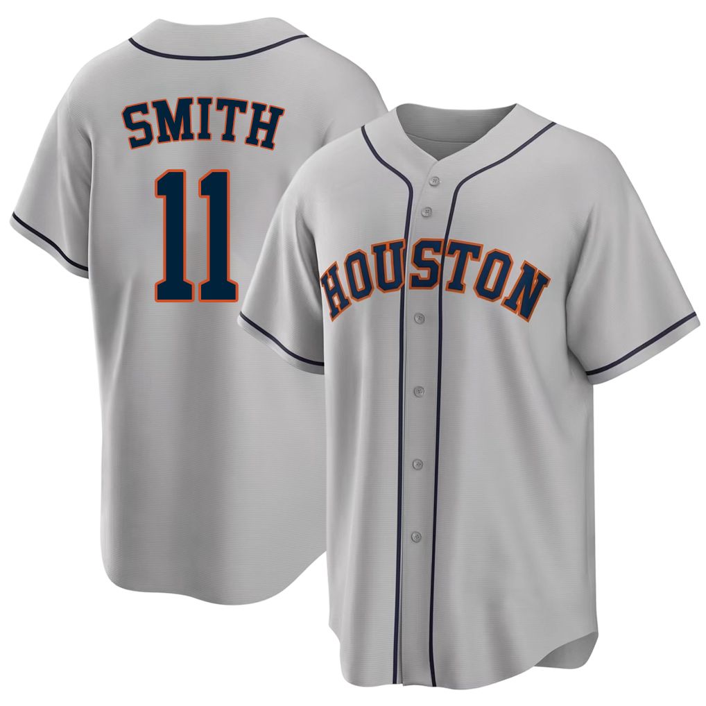 Houston #11 Smith Player Baseball Short Sleeve Gray Jersey Cam For Men Women Youth Gift