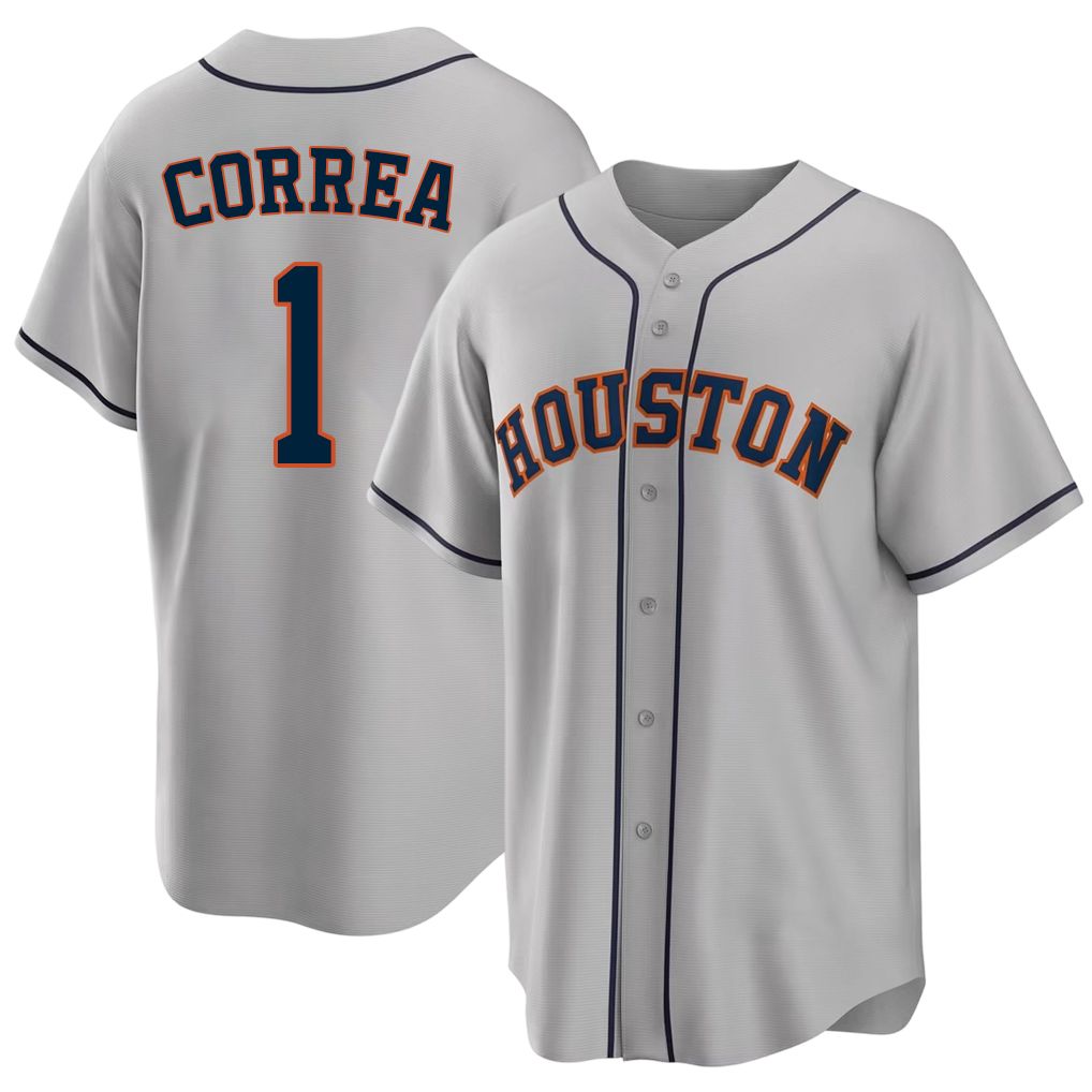 Houston #1 Correa Player Baseball Short Sleeve Gray Jersey Carlos For Men Women Youth Gift