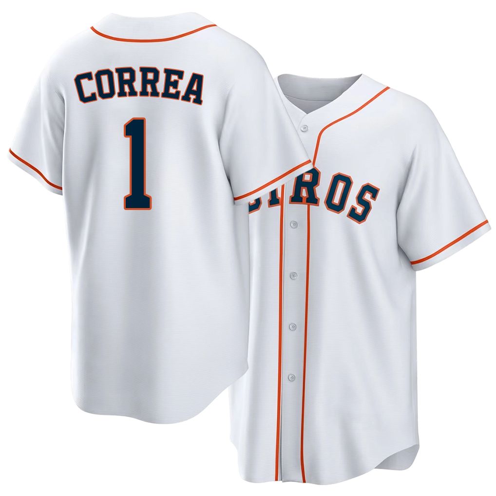 Houston #1 Correa Player Baseball Short Sleeve White Jersey Carlos For Men Women Youth Gift