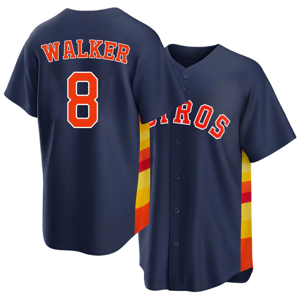 Houston #8 Walker Player Baseball Short Sleeve Navy Jersey Christian For Men Women Youth Gift