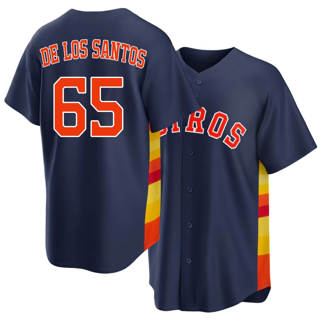 Houston #65 De Los Santos Player Baseball Short Sleeve Navy Jersey Enyel For Men Women Youth Gift