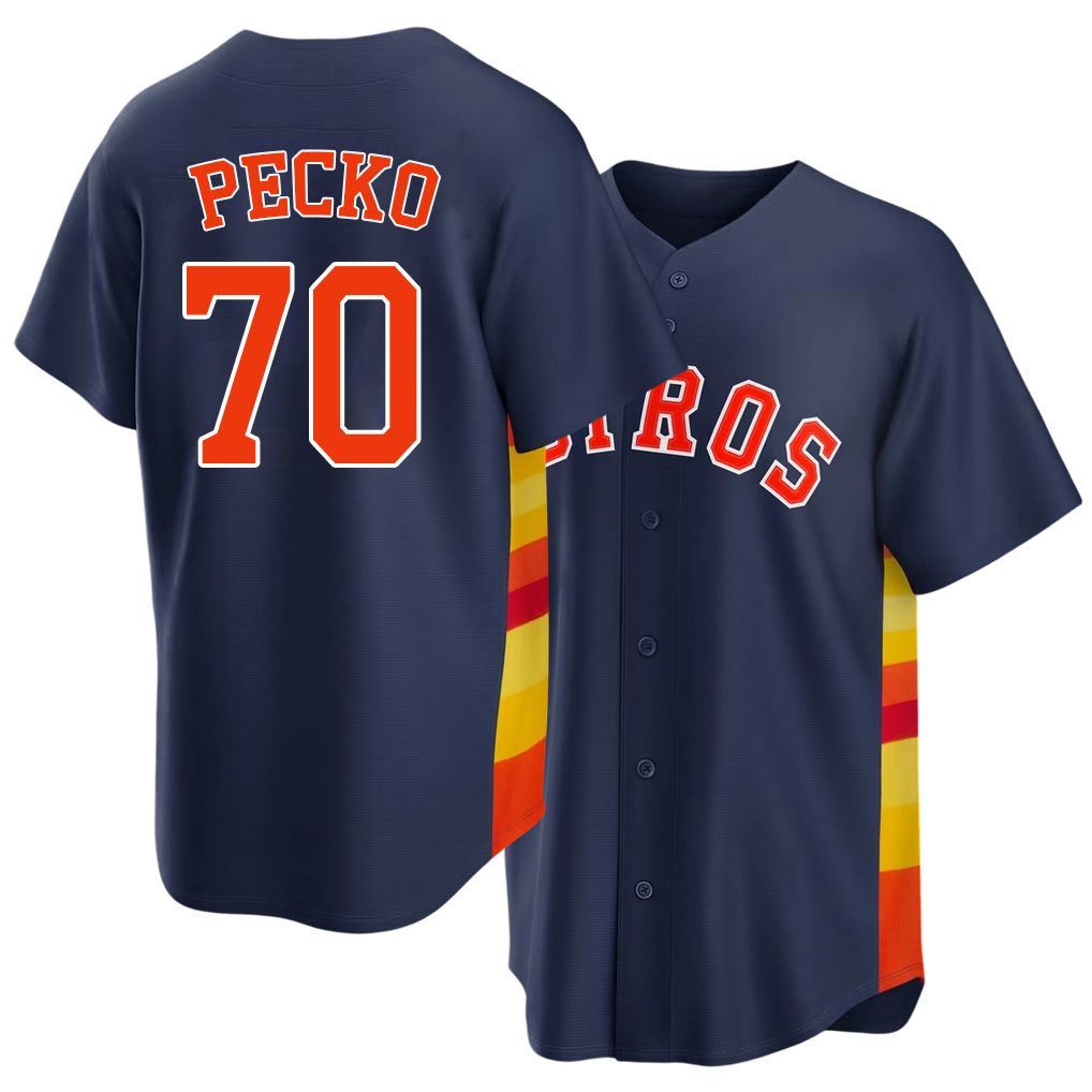 Houston #70 Pecko Player Baseball Short Sleeve Navy Jersey Ethan For Men Women Youth Gift