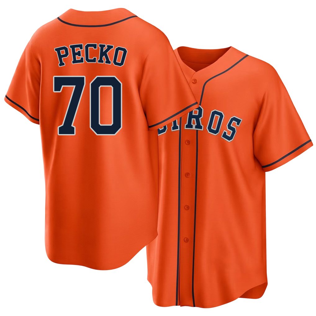 Houston #70 Pecko Player Baseball Short Sleeve Orange Jersey Ethan For Men Women Youth Gift
