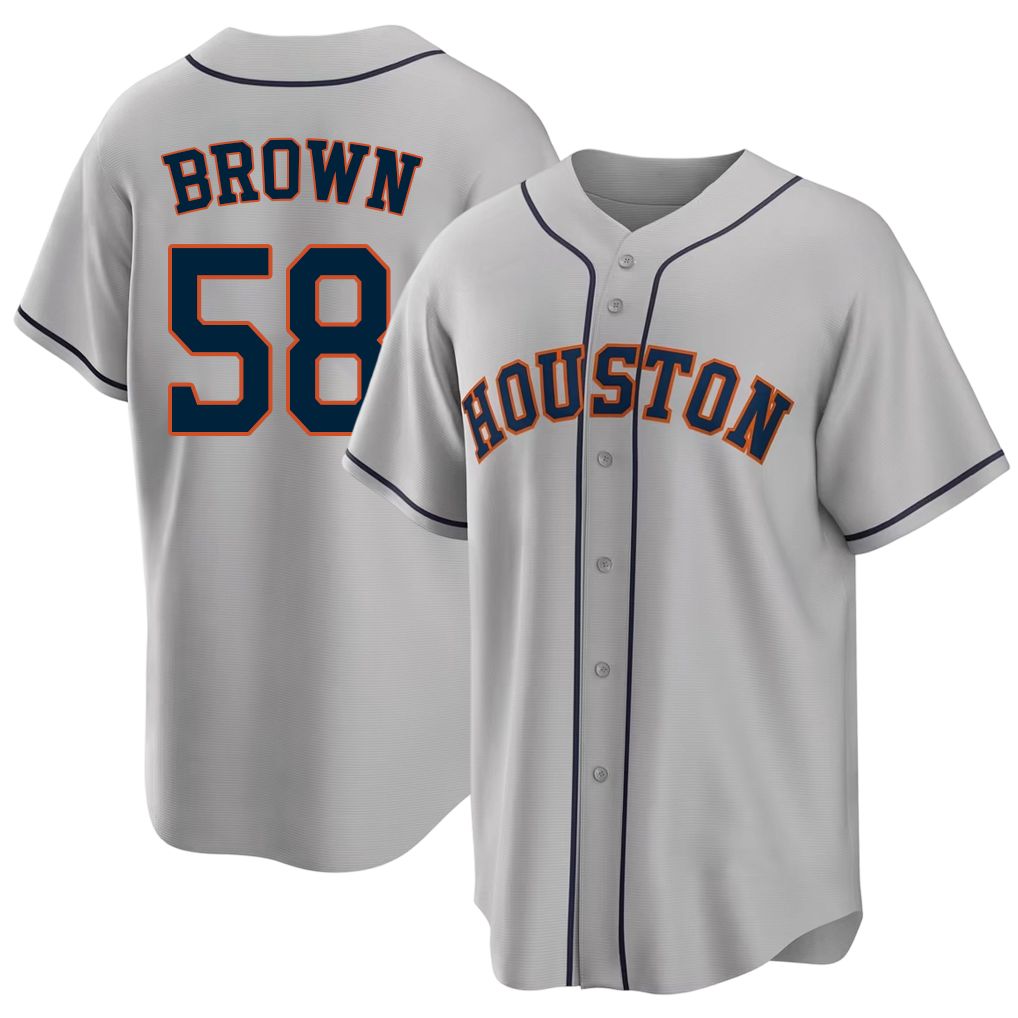 Houston #58 Brown Player Baseball Short Sleeve Gray Jersey Hunter For Men Women Youth Gift