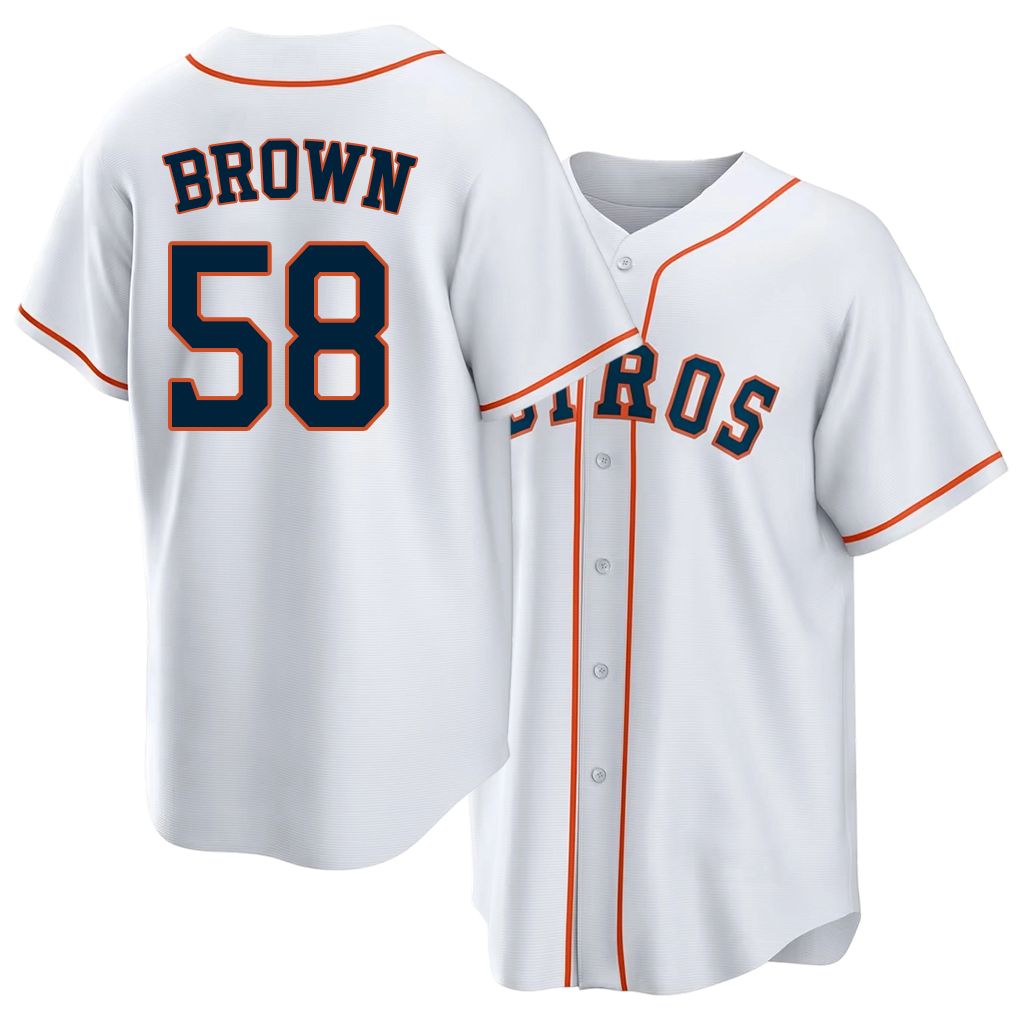 Houston #58 Brown Player Baseball Short Sleeve White Jersey Hunter For Men Women Youth Gift