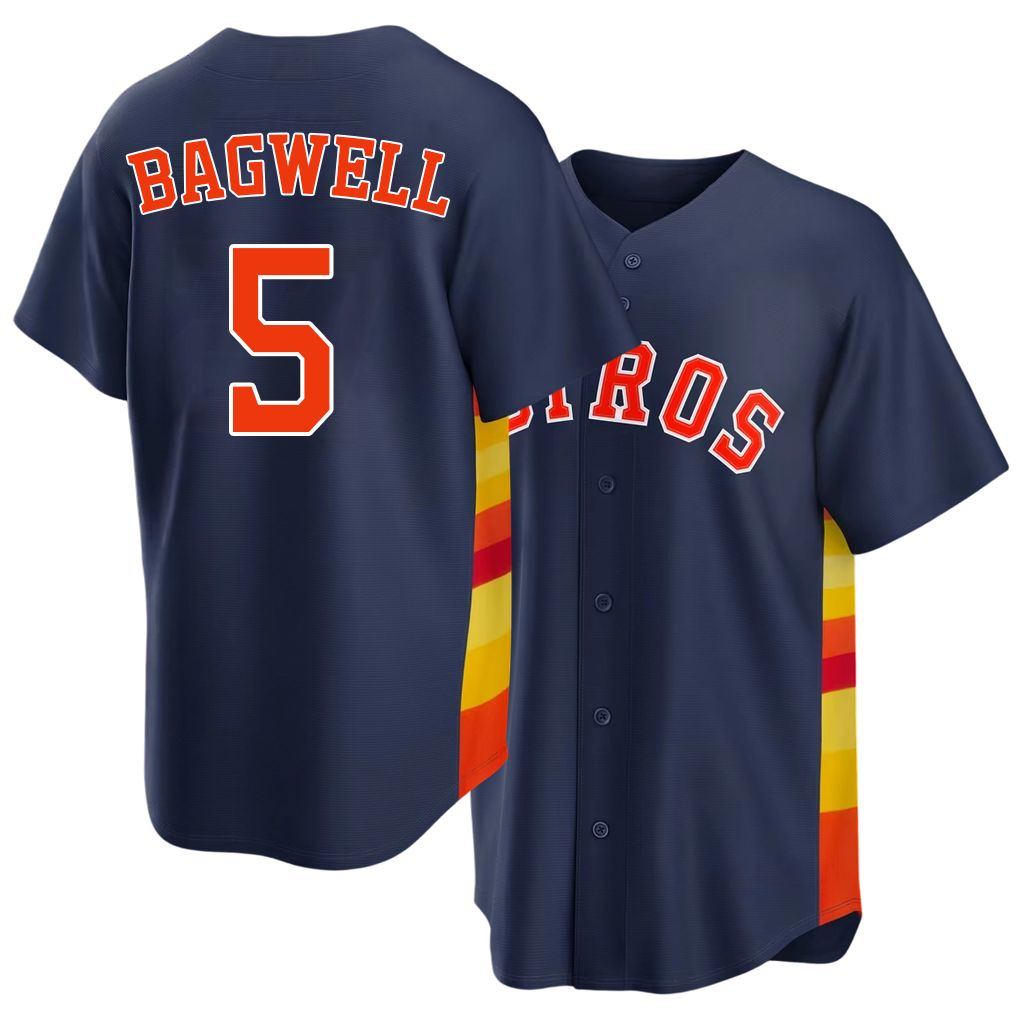 Houston #5 Bagwell Player Baseball Short Sleeve Navy Jersey Jeff For Men Women Youth Gift