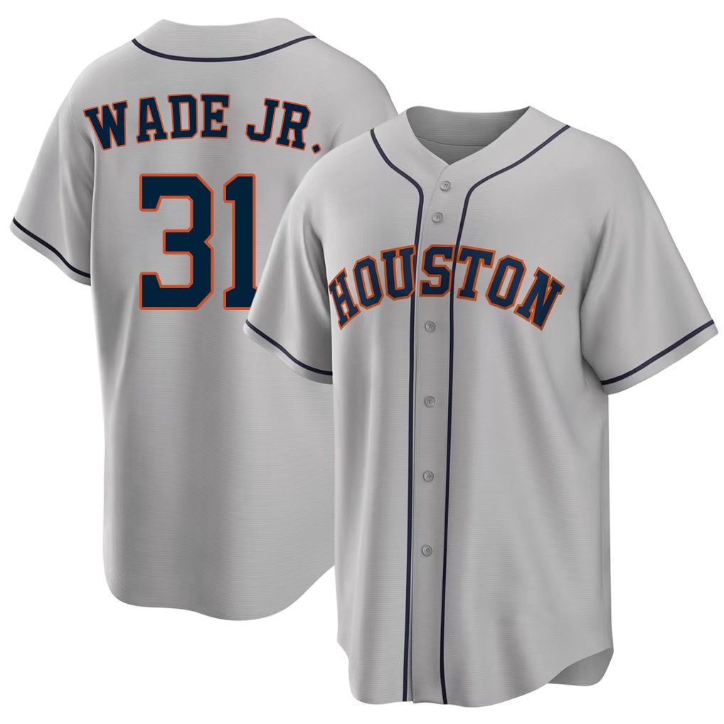 Houston #31 Wade Jr. Player Baseball Short Sleeve Gray Jersey LaMonte For Men Women Youth Gift
