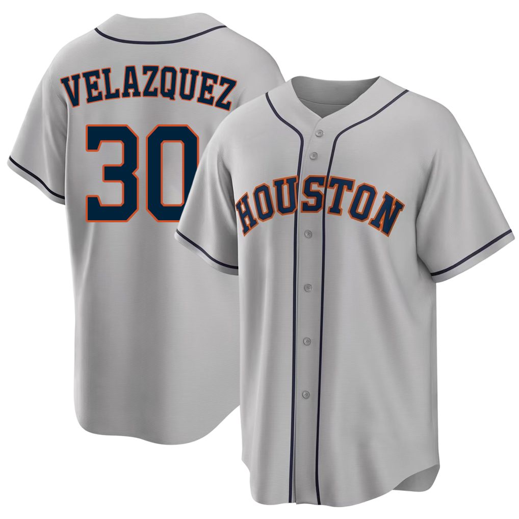 Houston #30 Velazquez Player Baseball Short Sleeve Gray Jersey Nelson For Men Women Youth Gift