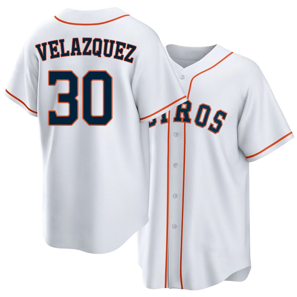 Houston #30 Velazquez Player Baseball Short Sleeve White Jersey Nelson For Men Women Youth Gift