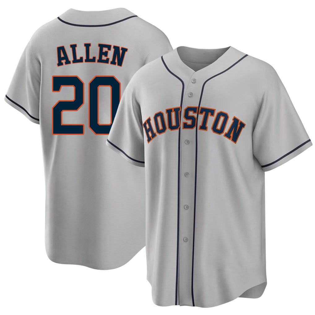 Houston #20 Allen Player Baseball Short Sleeve Gray Jersey Nick For Men Women Youth Gift