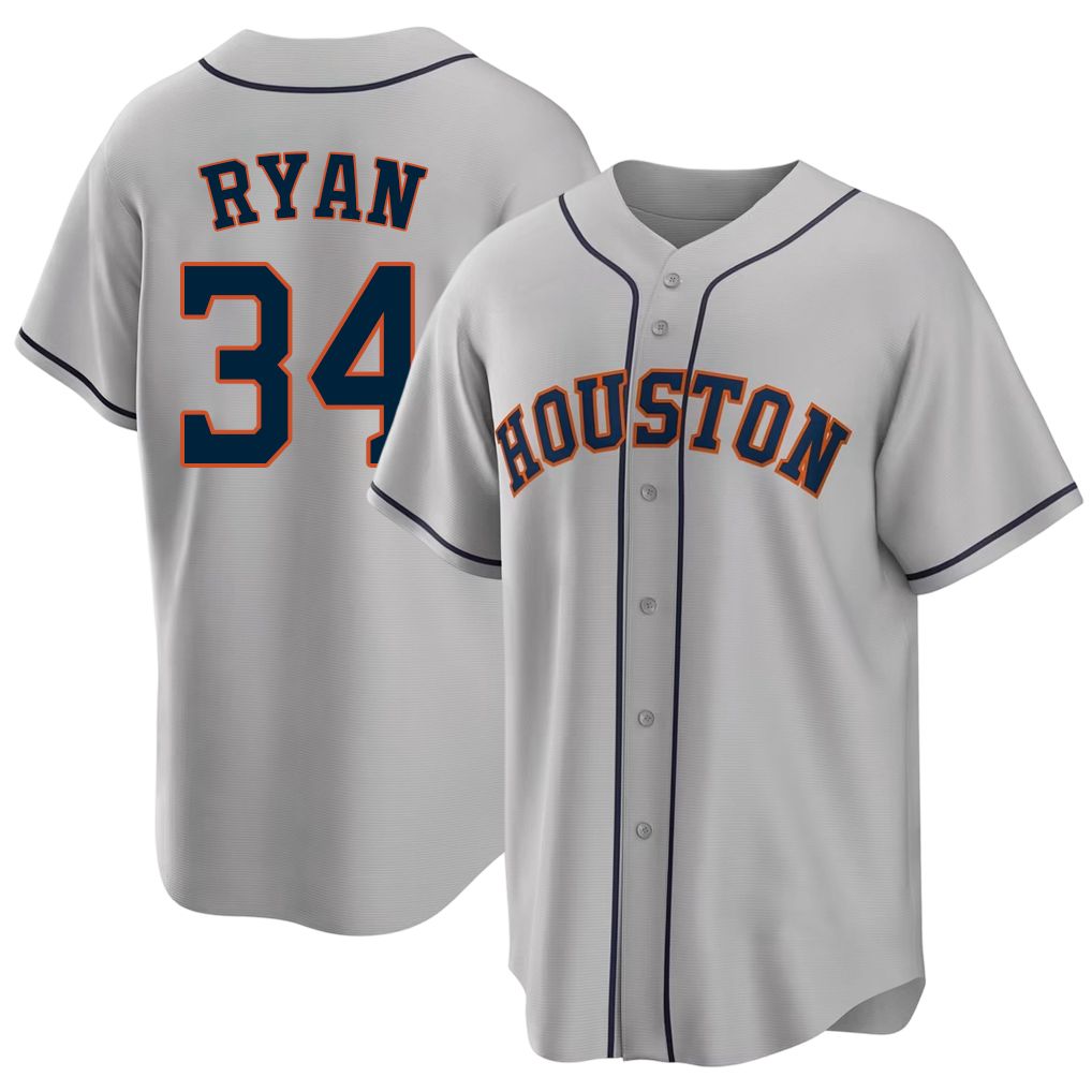 Houston #34 Ryan Player Baseball Short Sleeve Gray Jersey Nolan For Men Women Youth Gift