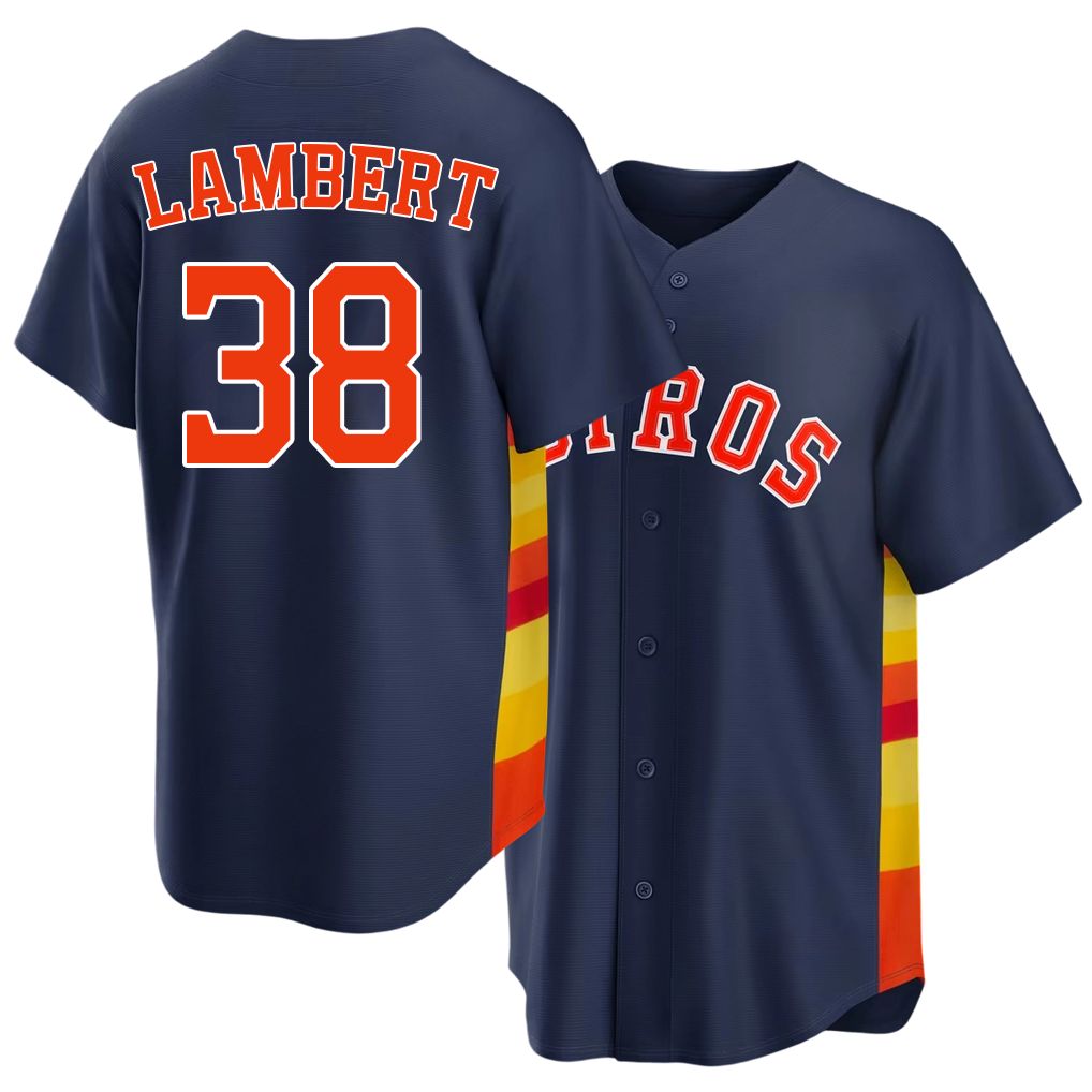 Houston #38 Lambert Player Baseball Short Sleeve Navy Jersey Peter For Men Women Youth Gift